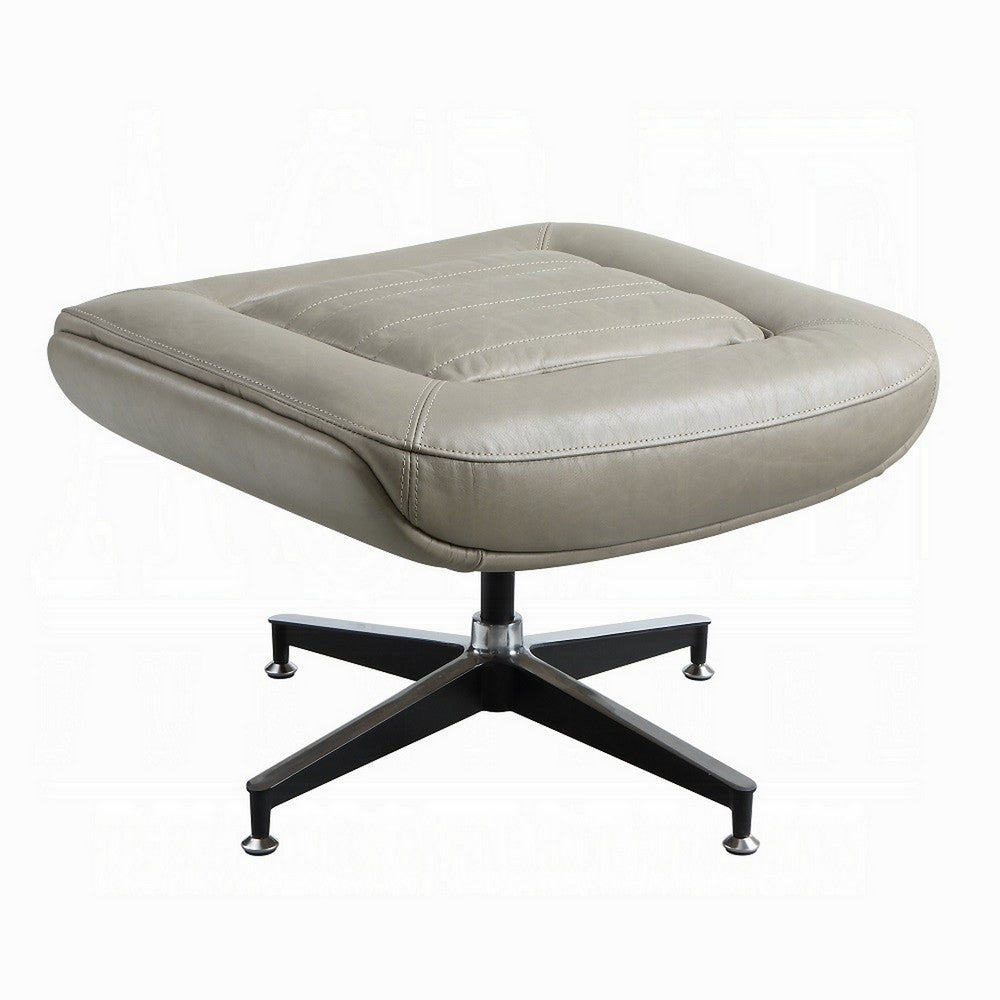 Siro Swivel Ottoman, Gray Top Grain Leather with Foam Padding, 24 Inch