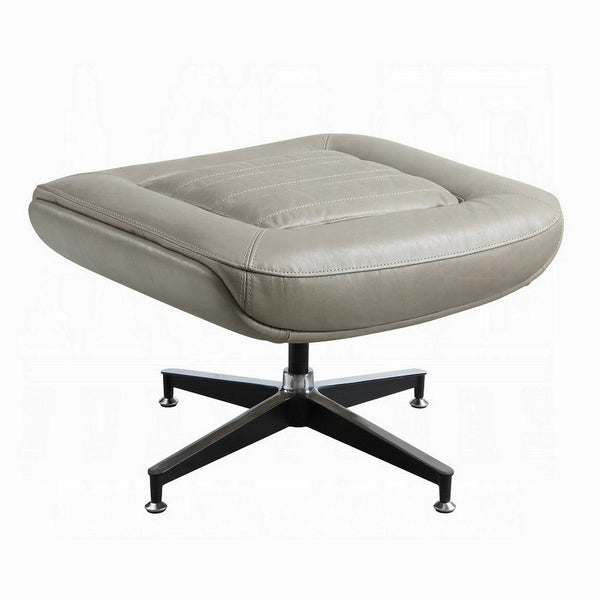 Siro Swivel Ottoman, Gray Top Grain Leather with Foam Padding, 24 Inch