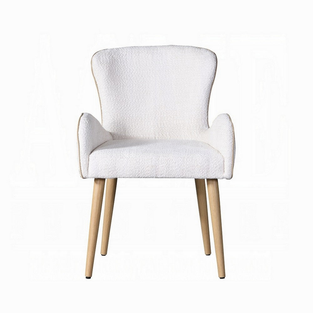 Willy Side Chair Set of 2, White Boucle, Soft Padding, Brown Wood Legs -BM324352