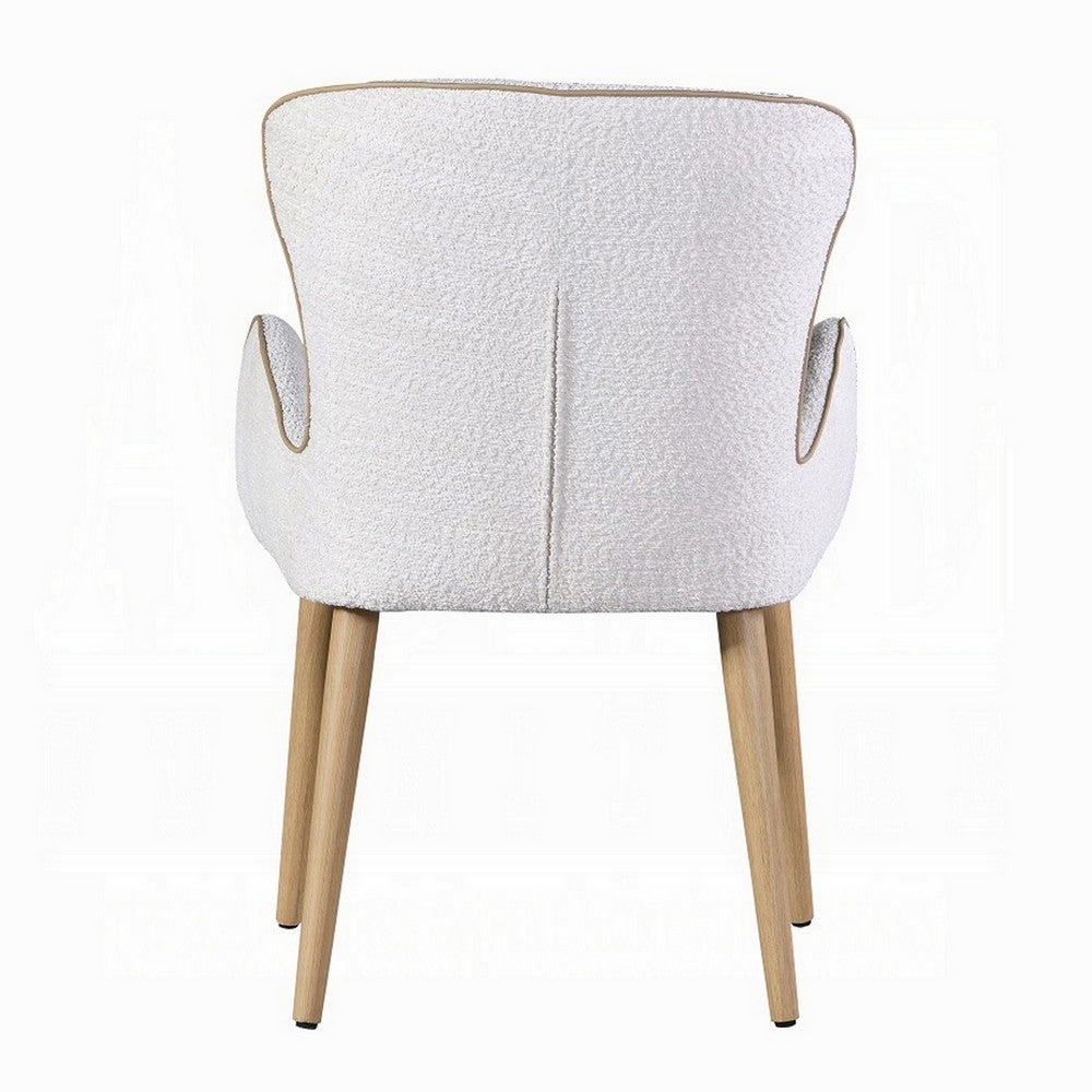 Willy Side Chair Set of 2, White Boucle, Soft Padding, Brown Wood Legs -BM324352
