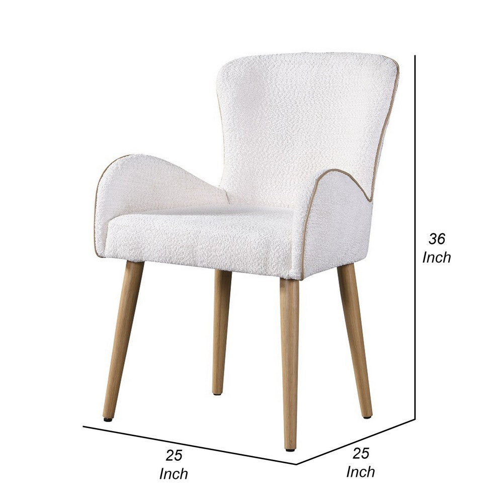 Willy Side Chair Set of 2, White Boucle, Soft Padding, Brown Wood Legs -BM324352