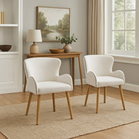 Willy Side Chair Set of 2, White Boucle, Soft Padding, Brown Wood Legs -BM324352