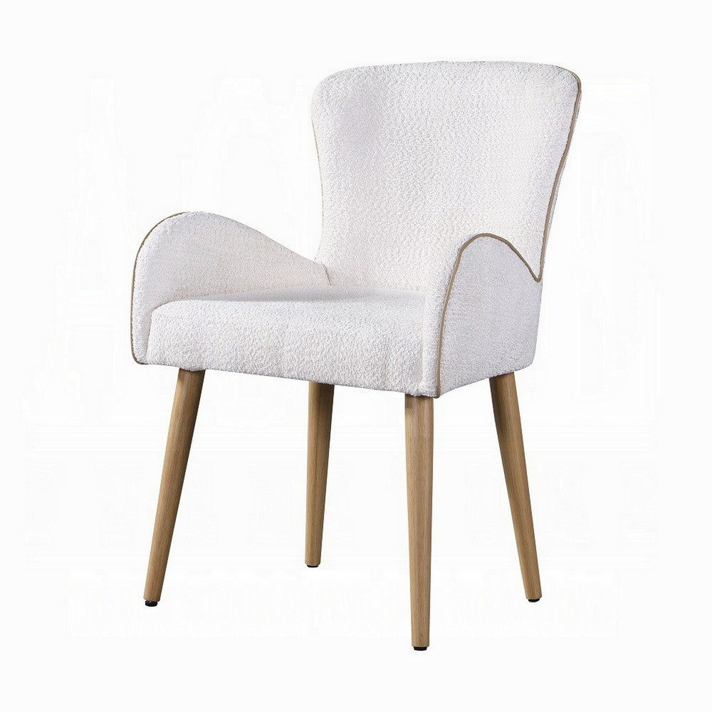 Willy Side Chair Set of 2, White Boucle, Soft Padding, Brown Wood Legs -BM324352