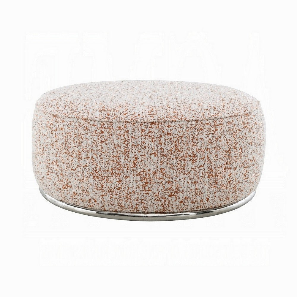 Sarah Ottoman, Round 39 Inch, Modern Style White Red Patterned Boucle -BM324354