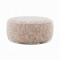 Sarah Ottoman, Round 39 Inch, Modern Style White Red Patterned Boucle -BM324354