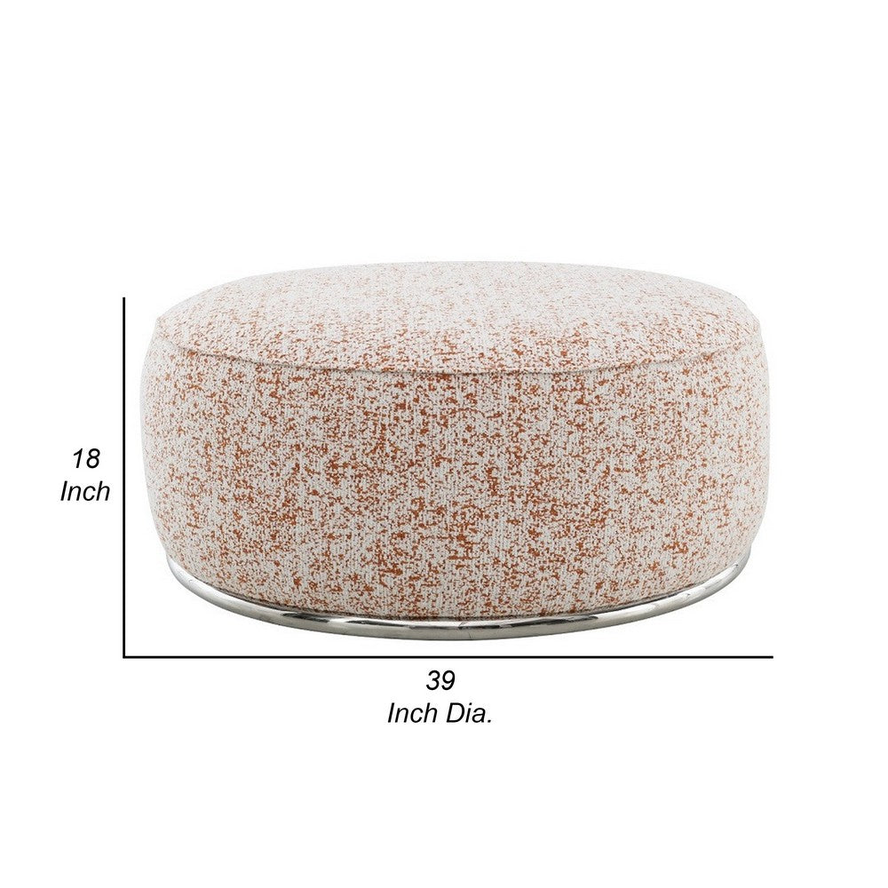 Sarah Ottoman, Round 39 Inch, Modern Style White Red Patterned Boucle -BM324354