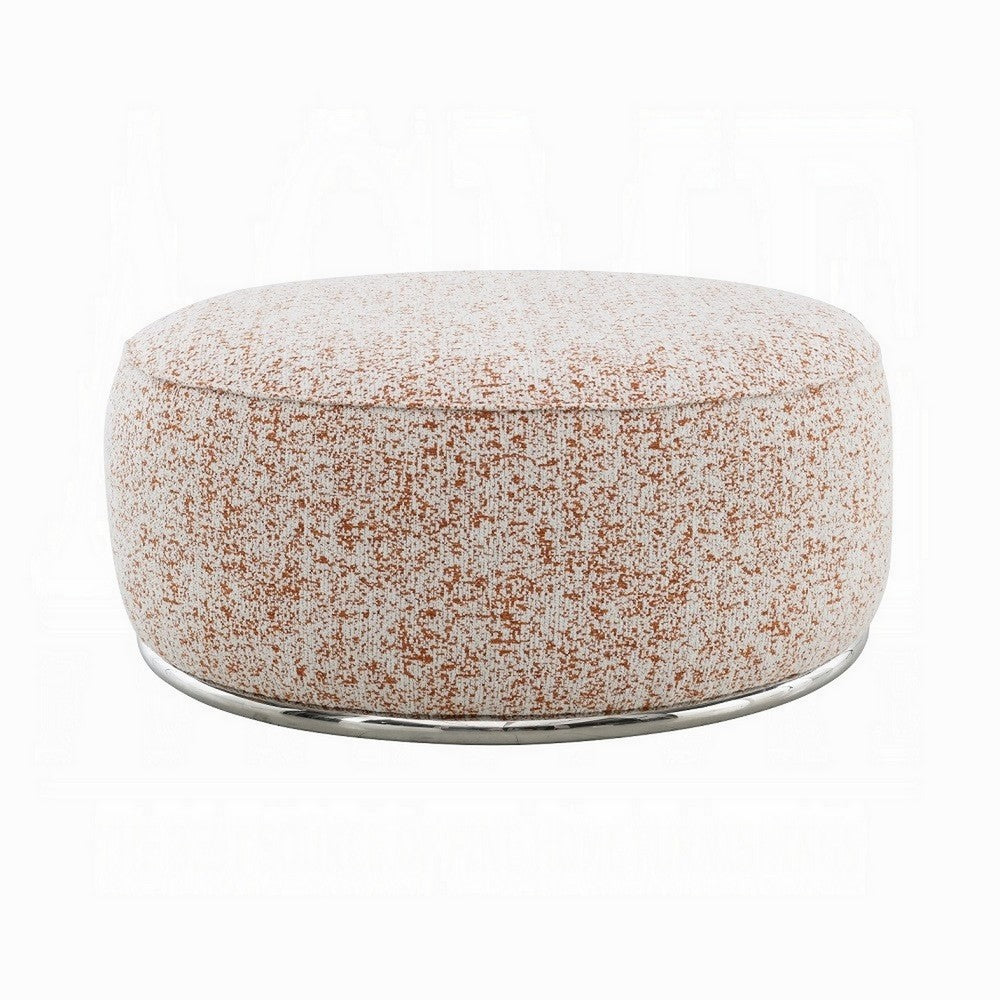Sarah Ottoman, Round 39 Inch, Modern Style White Red Patterned Boucle -BM324354