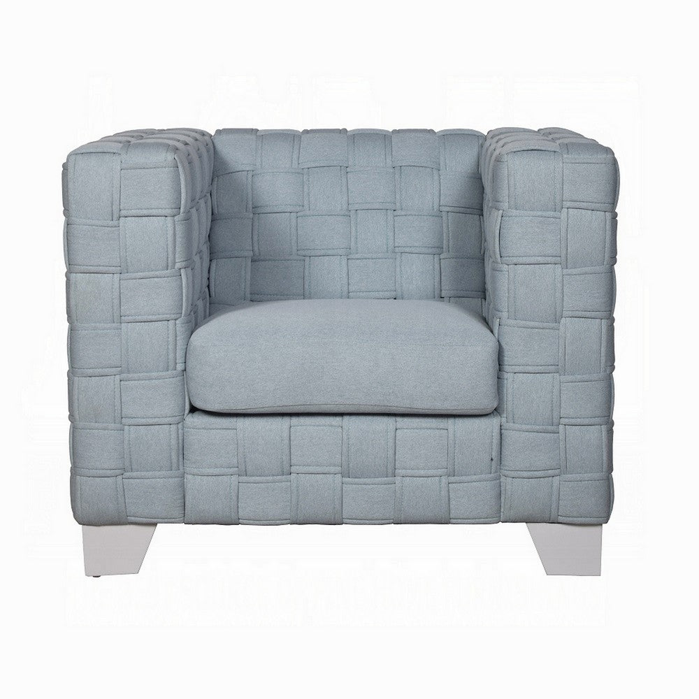 Reah Accent Chair, Knitted Light Blue Chenille, White Composite Wood -BM324355