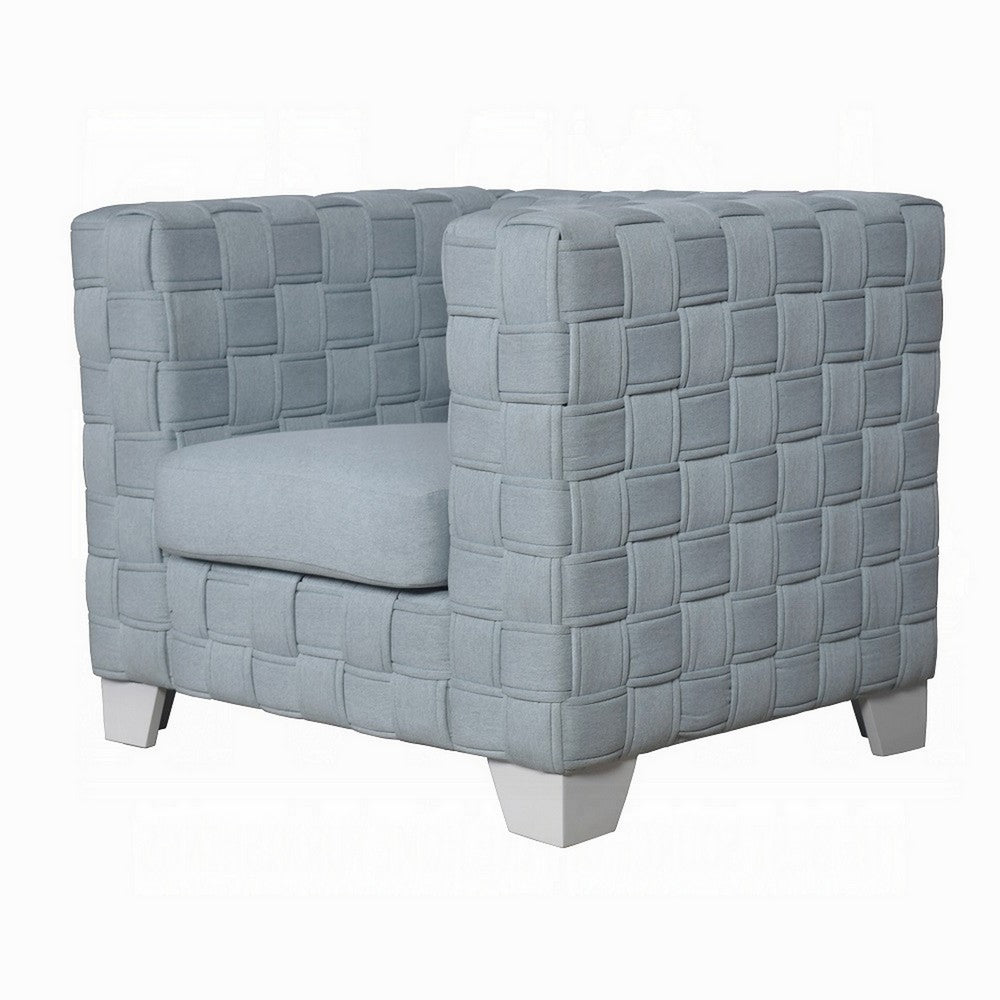 Reah Accent Chair, Knitted Light Blue Chenille, White Composite Wood -BM324355