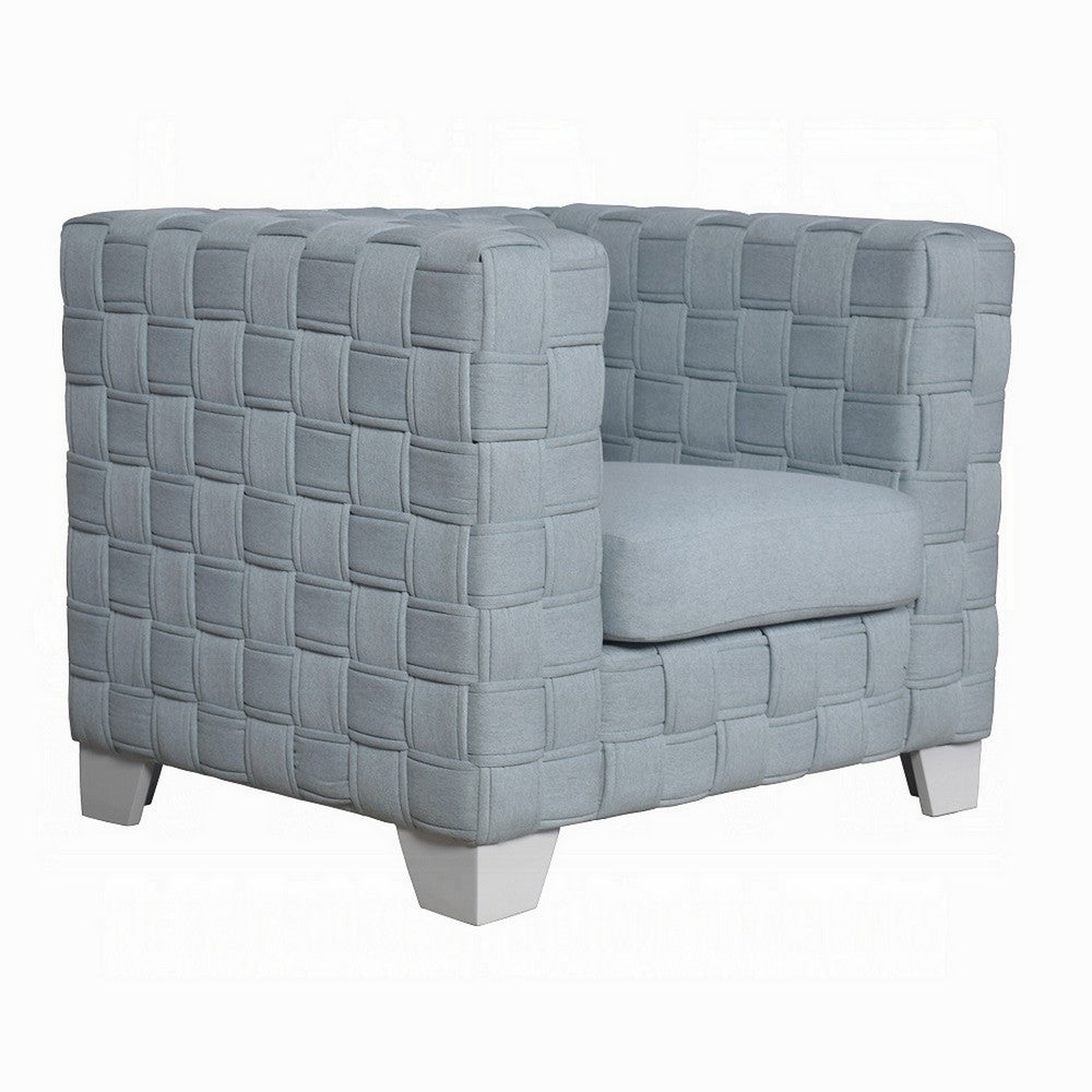 Reah Accent Chair, Knitted Light Blue Chenille, White Composite Wood -BM324355