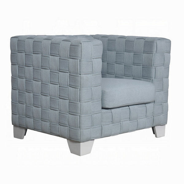 Reah Accent Chair, Knitted Light Blue Chenille, White Composite Wood -BM324355