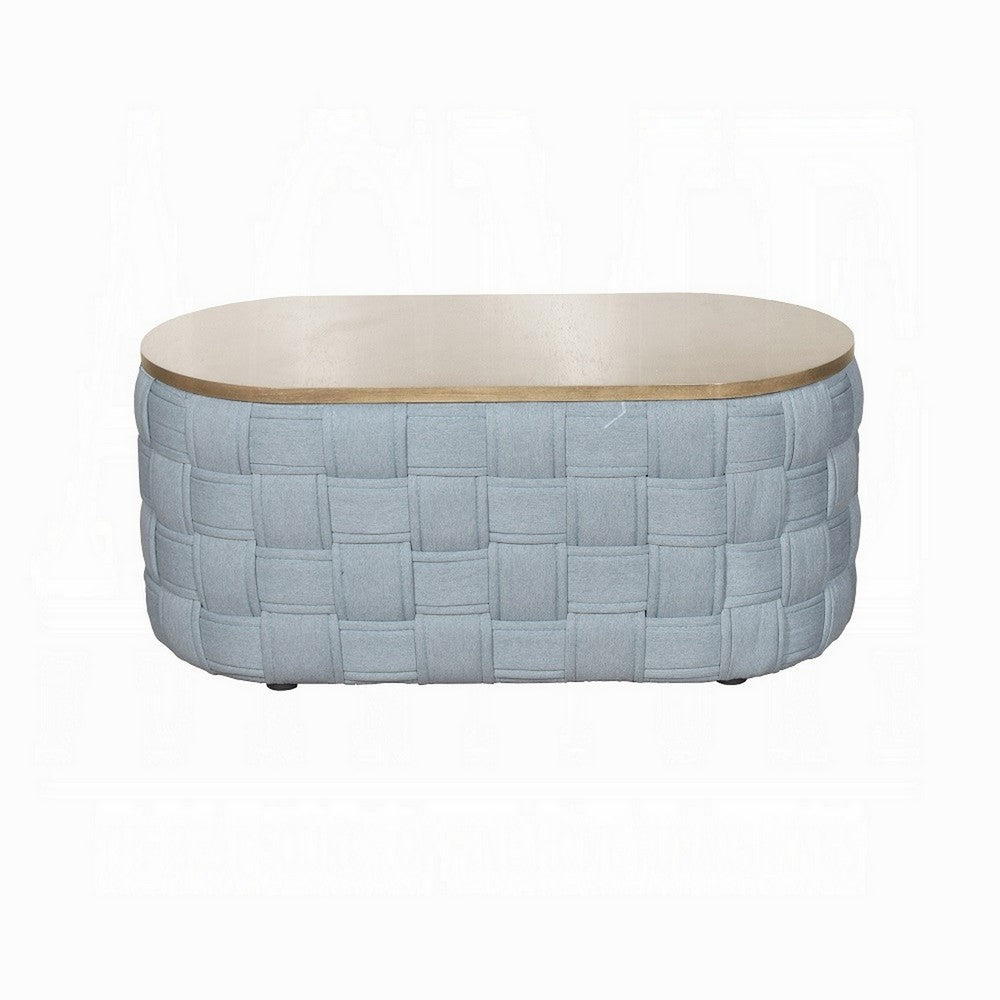Reah Coffee Table, Knitted Light Blue Chenille, Brown Wood, 41 Inch -BM324356