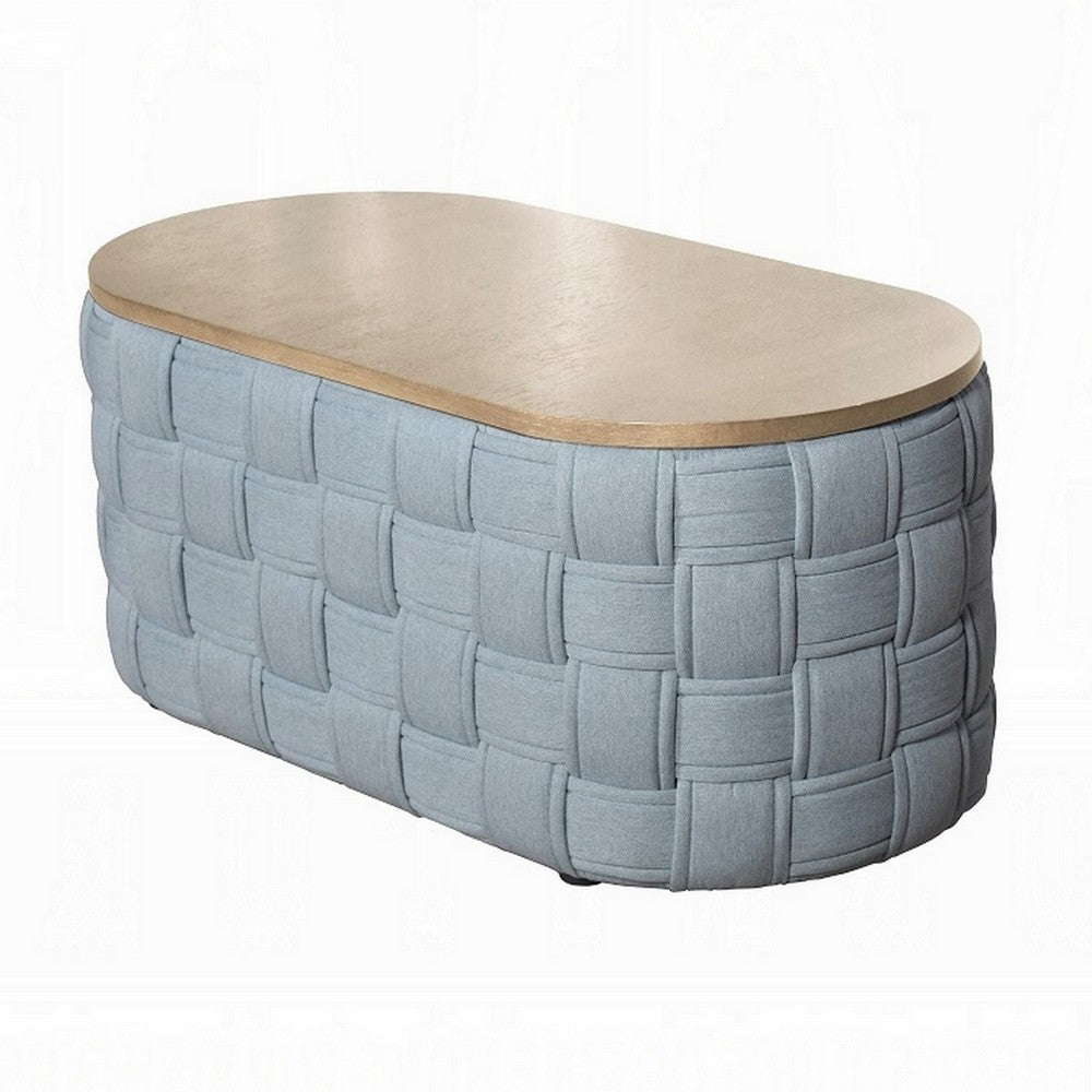 Reah Coffee Table, Knitted Light Blue Chenille, Brown Wood, 41 Inch -BM324356
