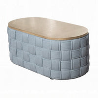 Reah Coffee Table, Knitted Light Blue Chenille, Brown Wood, 41 Inch -BM324356