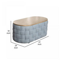 Reah Coffee Table, Knitted Light Blue Chenille, Brown Wood, 41 Inch -BM324356
