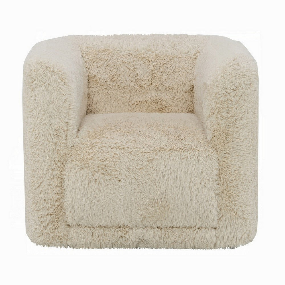 Savoir Swivel Accent Chair, Modern Soft Furry Beige Fabric, Round Arms -BM324359