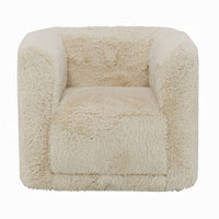 Savoir Swivel Accent Chair, Modern Soft Furry Beige Fabric, Round Arms -BM324359