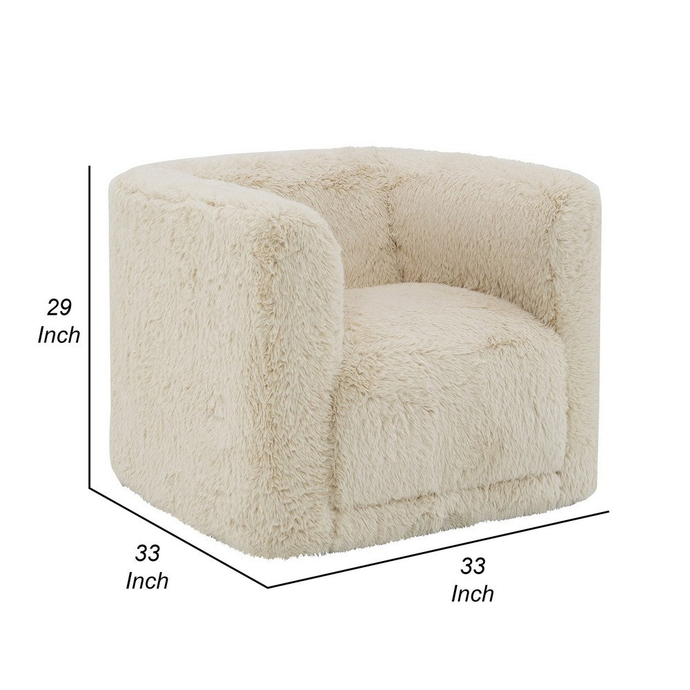 Savoir Swivel Accent Chair, Modern Soft Furry Beige Fabric, Round Arms -BM324359