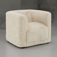 Savoir Swivel Accent Chair, Modern Soft Furry Beige Fabric, Round Arms -BM324359