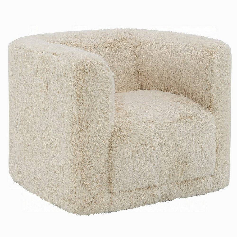 Savoir Swivel Accent Chair, Modern Soft Furry Beige Fabric, Round Arms -BM324359