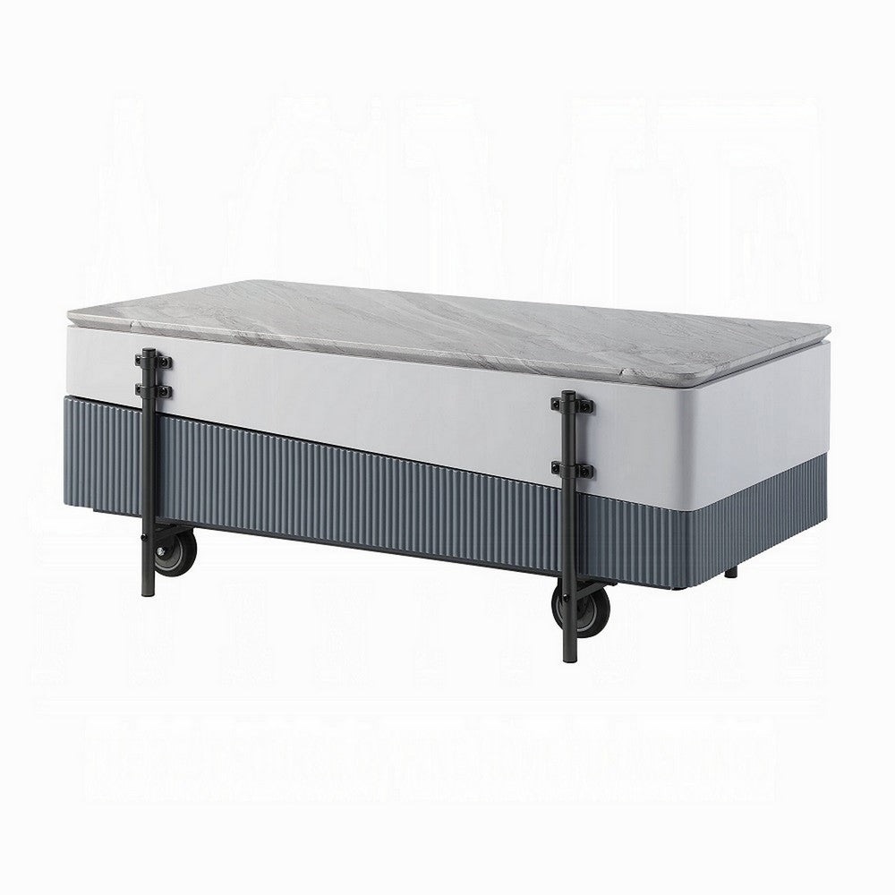 Mindy Coffee Table with Lift Top, 3 Compartments, White Gray 47 Inch -BM324380