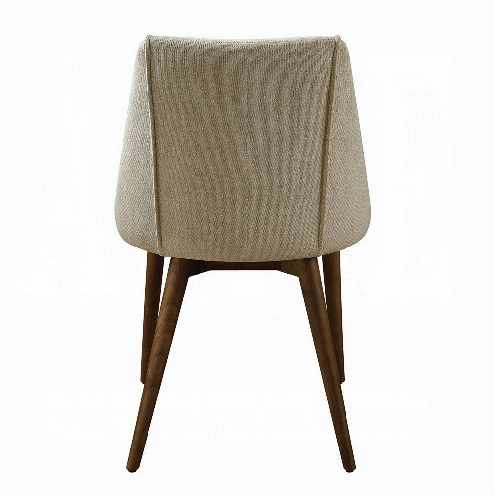 Iliana Side Dining Chair Set of 2, Beige Fabric, Tapered Brown Legs -BM324381