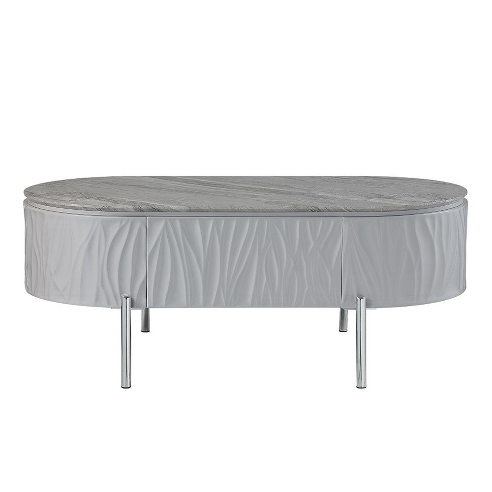 Doug Coffee Table, Gray High Gloss, Chrome Metal, Gray Wood, 47 Inch -BM324382