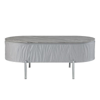 Doug Coffee Table, Gray High Gloss, Chrome Metal, Gray Wood, 47 Inch -BM324382