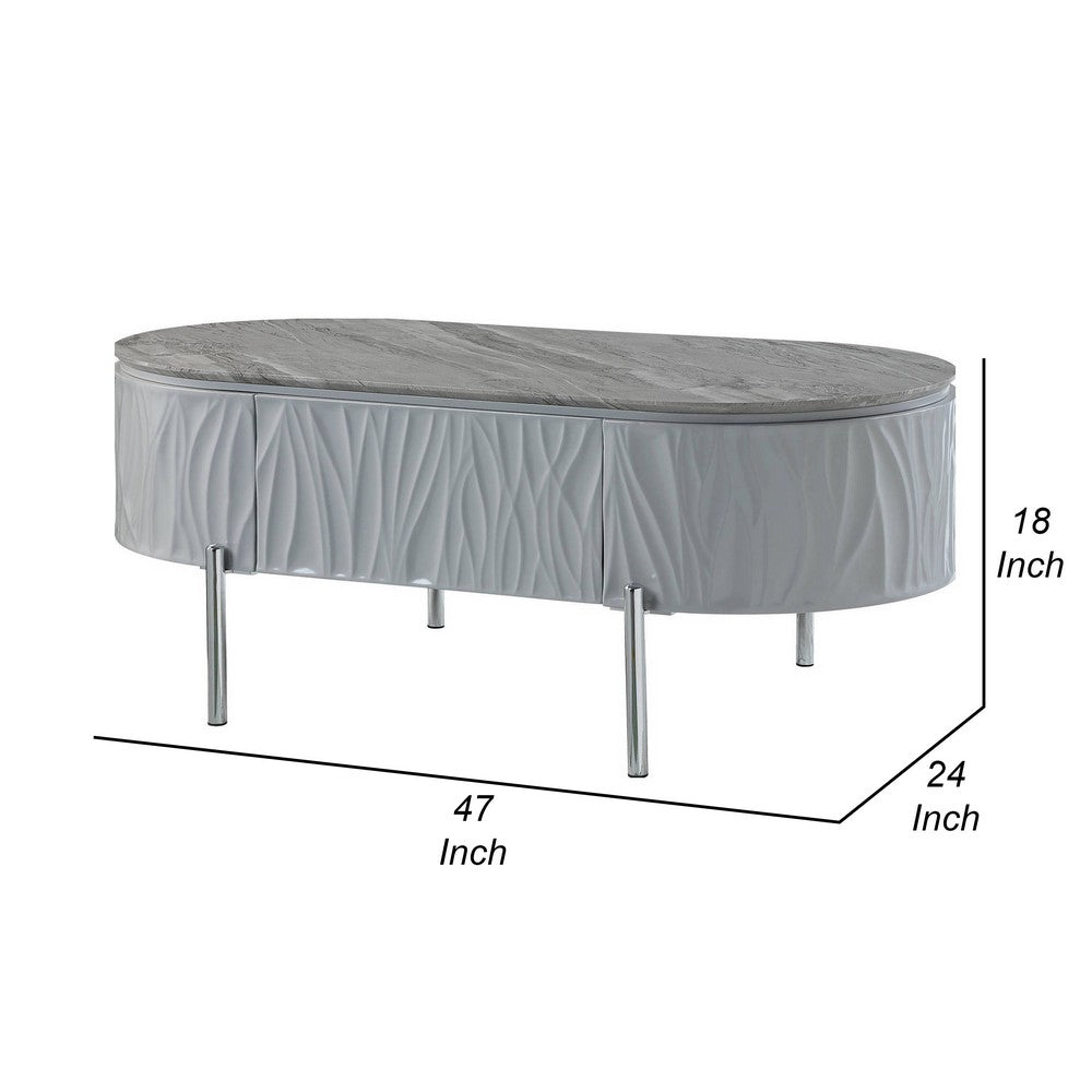 Doug Coffee Table, Gray High Gloss, Chrome Metal, Gray Wood, 47 Inch -BM324382
