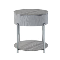 Doug Side End Table, 22 Inch Gray High Gloss Wood, Chrome Metal Finish -BM324383