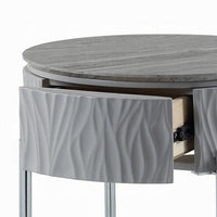 Doug Side End Table, 22 Inch Gray High Gloss Wood, Chrome Metal Finish -BM324383