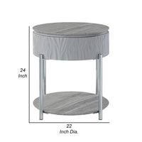 Doug Side End Table, 22 Inch Gray High Gloss Wood, Chrome Metal Finish -BM324383