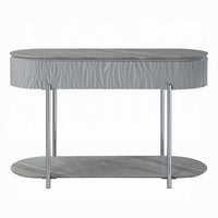 Doug Sofa Table, Gray High Gloss Wood, Drawers, Chrome Metal, 47 Inch -BM324384