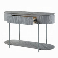 Doug Sofa Table, Gray High Gloss Wood, Drawers, Chrome Metal, 47 Inch -BM324384
