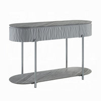 Doug Sofa Table, Gray High Gloss Wood, Drawers, Chrome Metal, 47 Inch