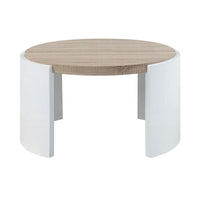 Romani Coffee Table, White High Gloss Wood, Brown Top, Round 33 Inch -BM324385