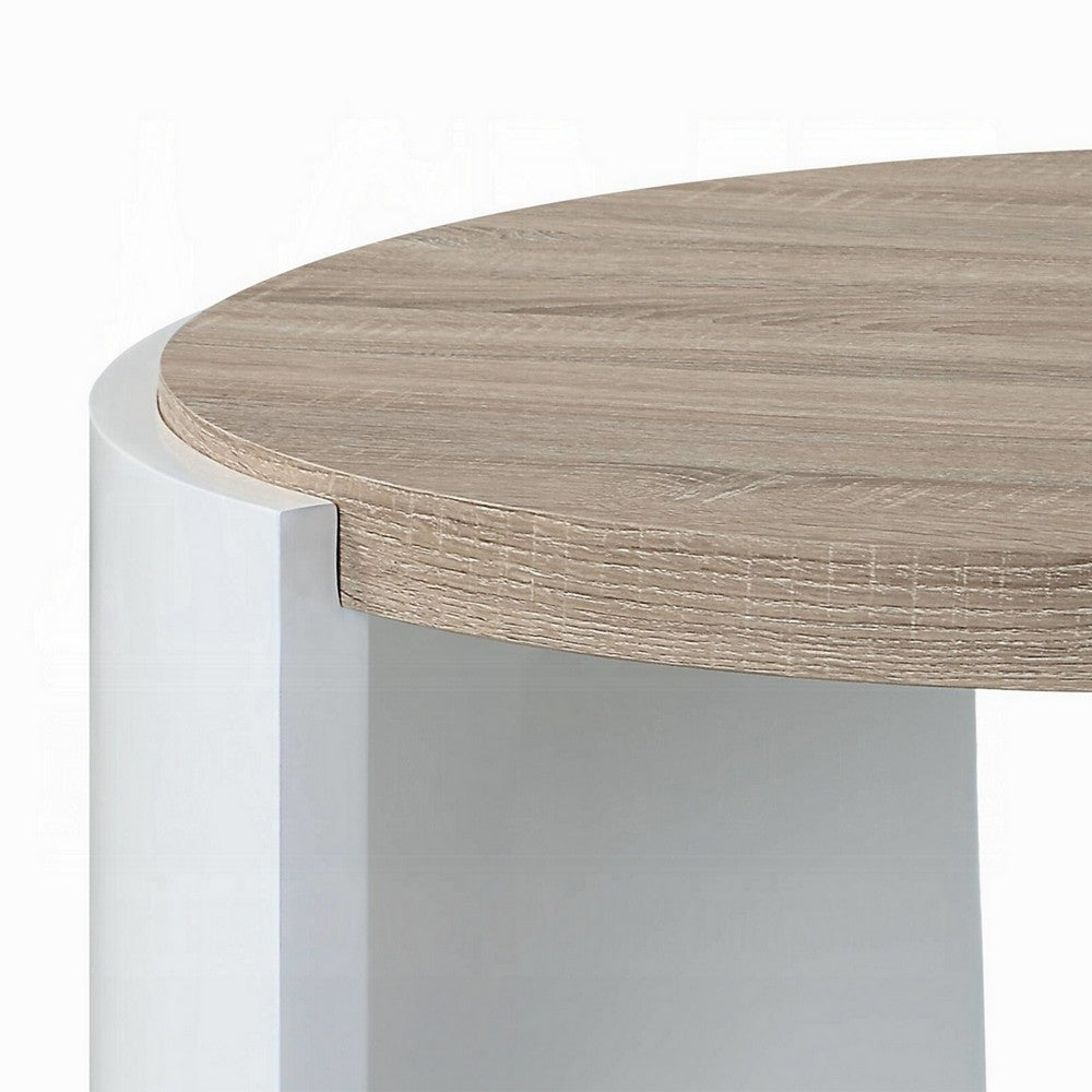 Romani Coffee Table, White High Gloss Wood, Brown Top, Round 33 Inch -BM324385