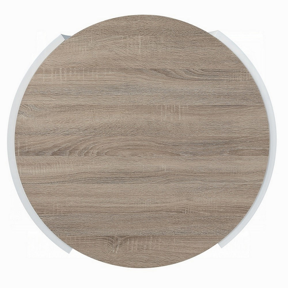 Romani Coffee Table, White High Gloss Wood, Brown Top, Round 33 Inch -BM324385