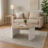 Romani Coffee Table, White High Gloss Wood, Brown Top, Round 33 Inch -BM324385