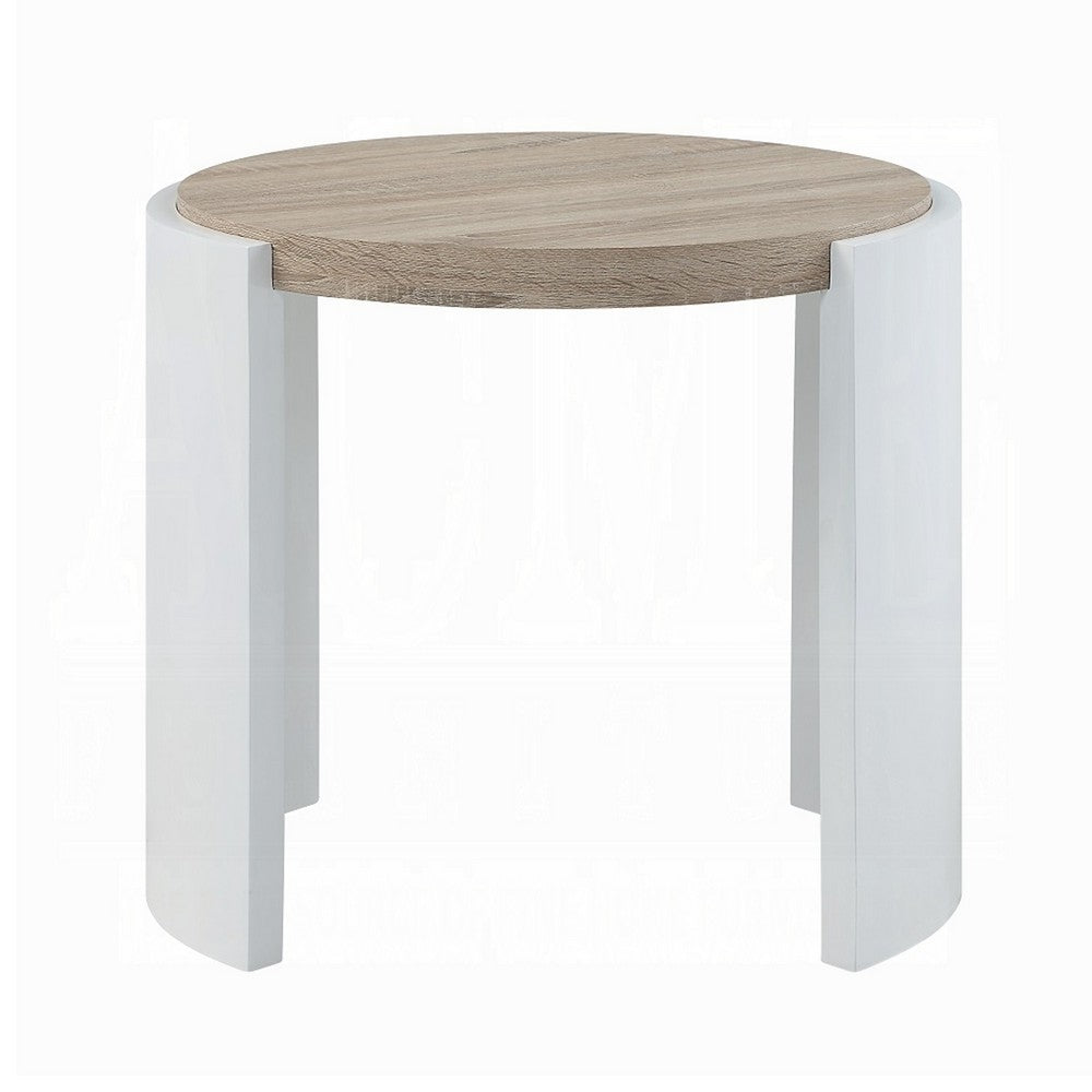 Romani Side End Table, White High Gloss Wood, Brown Top, Oval 26 Inch -BM324386