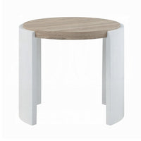 Romani Side End Table, White High Gloss Wood, Brown Top, Oval 26 Inch -BM324386