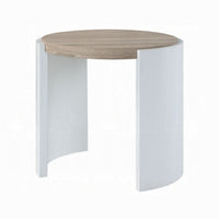 Romani Side End Table, White High Gloss Wood, Brown Top, Oval 26 Inch -BM324386