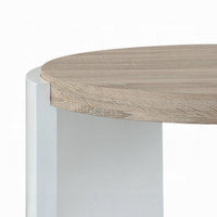 Romani Side End Table, White High Gloss Wood, Brown Top, Oval 26 Inch -BM324386