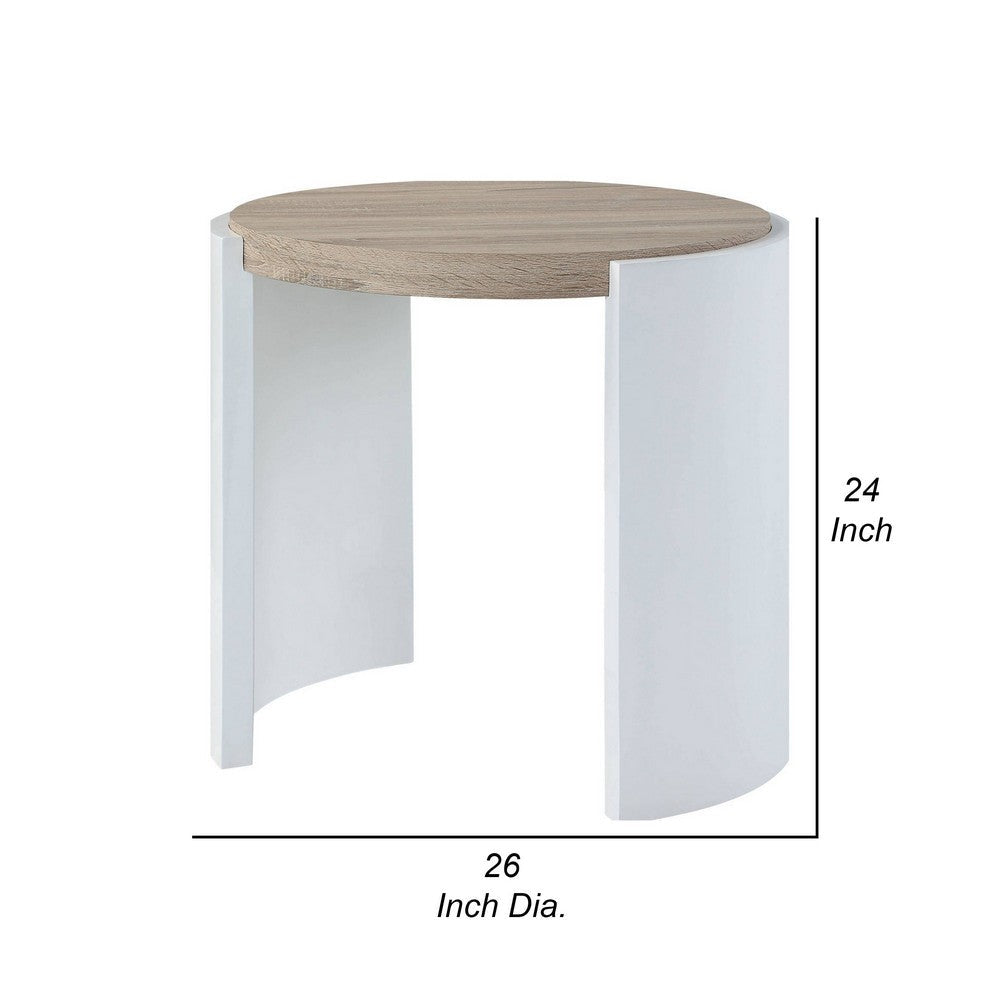 Romani Side End Table, White High Gloss Wood, Brown Top, Oval 26 Inch -BM324386