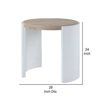 Romani Side End Table, White High Gloss Wood, Brown Top, Oval 26 Inch -BM324386