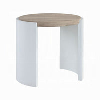 Romani Side End Table, White High Gloss Wood, Brown Top, Oval 26 Inch