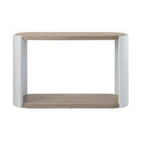 Romani Sofa Console Table, White High Gloss Wood, Brown, Oval 47 Inch -BM324387