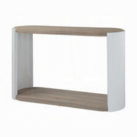 Romani Sofa Console Table, White High Gloss Wood, Brown, Oval 47 Inch -BM324387