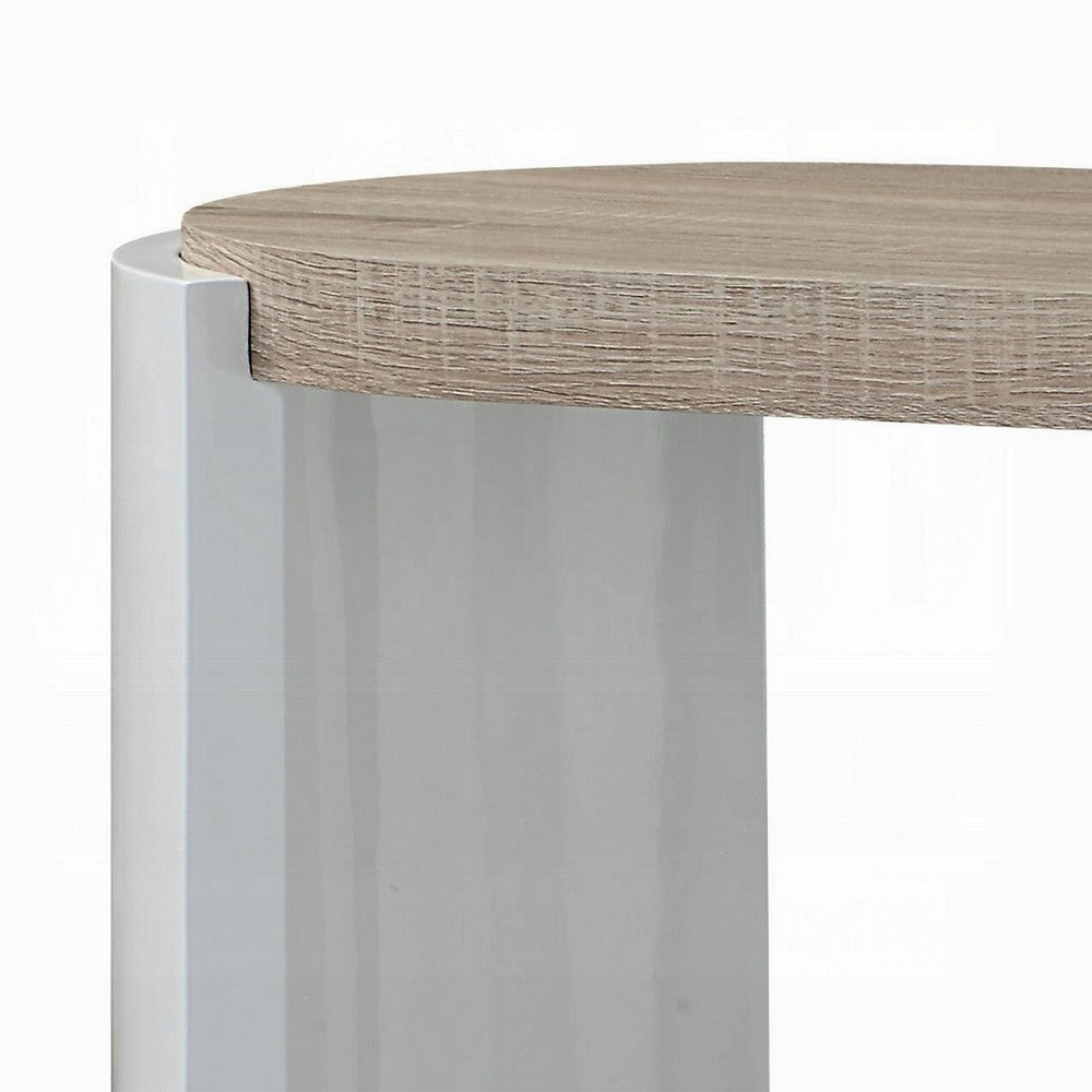 Romani Sofa Console Table, White High Gloss Wood, Brown, Oval 47 Inch -BM324387