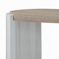 Romani Sofa Console Table, White High Gloss Wood, Brown, Oval 47 Inch -BM324387